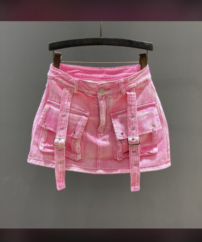 Pink cargo mini skirt
