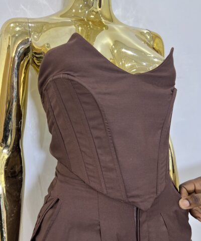 Pant and Corset Top with Crisscross back in Brown