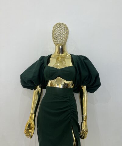 Green Skirt and Bodice Top with puff sleeves