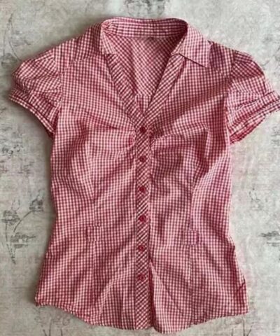 red and white gingham blouse