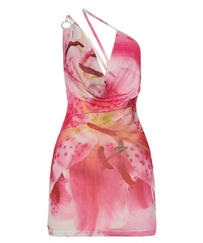 Asymmetric Floral Mini Dress