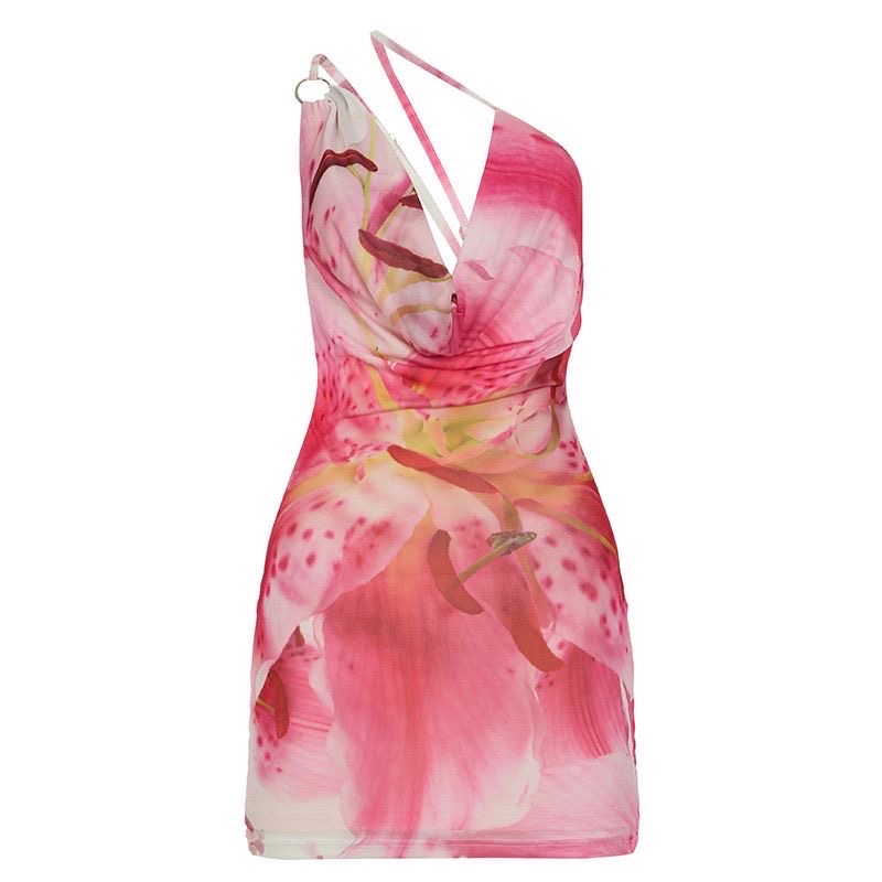 Asymmetric Floral Mini Dress