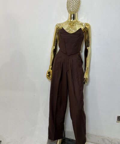 Pant and Corset Top with Crisscross back in Brown